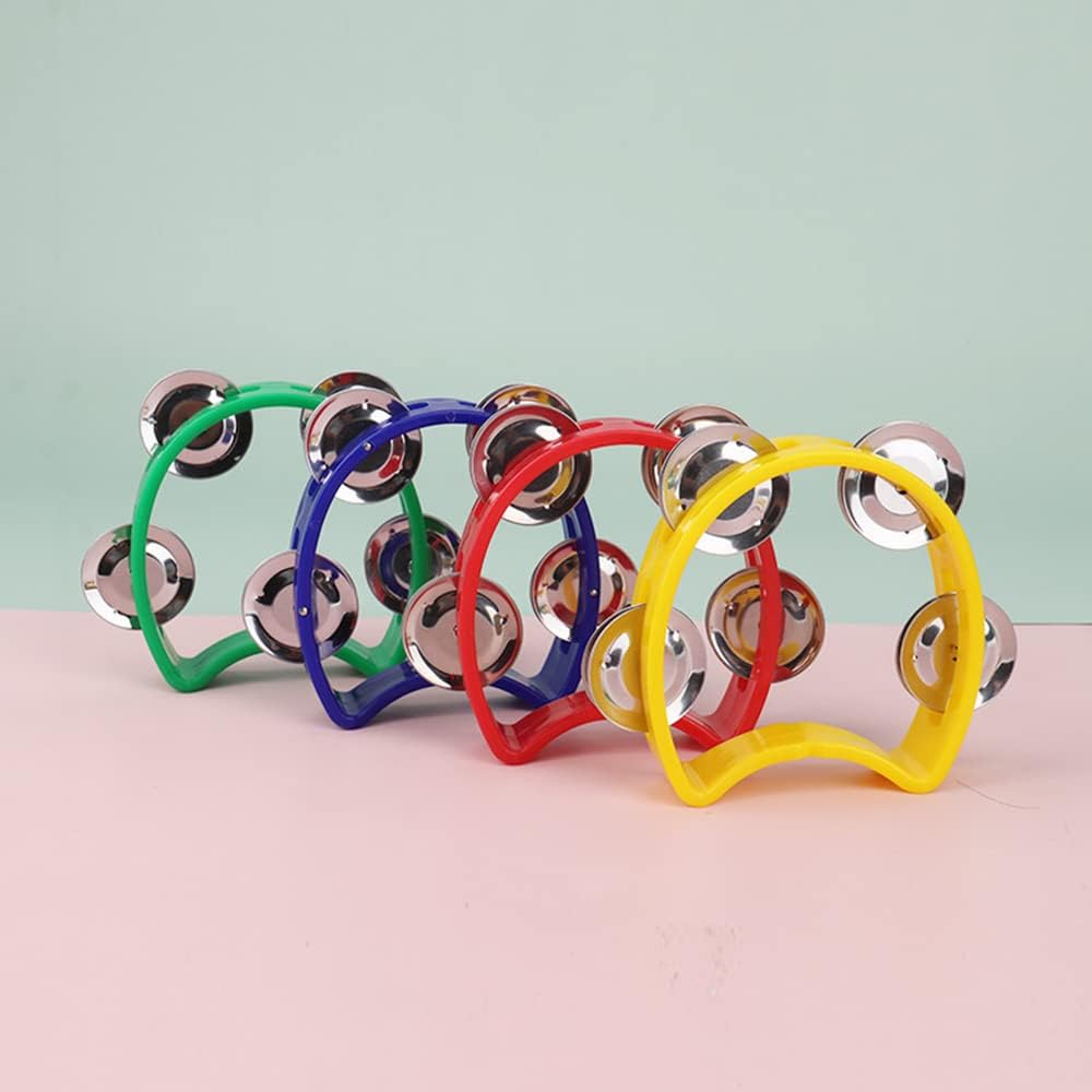 8 Pack Plastic Percussion Tambourine Hand Tambourine Bells, Mini Percussion Tambourines Bulk Hand Held Percussion Drum Musical Rhythm Instrument for Adults Kids Party Supplies(4 Colors)