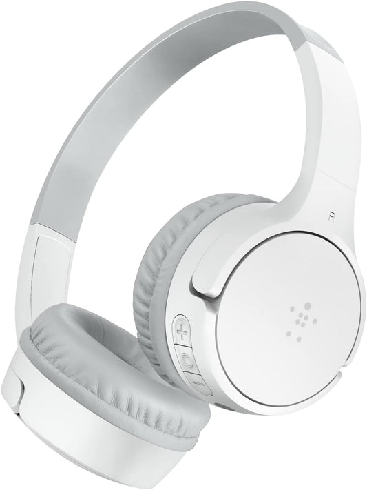 Belkin SoundForm Mini - Wireless Bluetooth Headphones for Kids with 30H Battery Life, 85dB Safe Volume Limit, Built-in Microphone - Kids On-Ear Earphones for iPhone, iPad, Fire Tablet & More - White