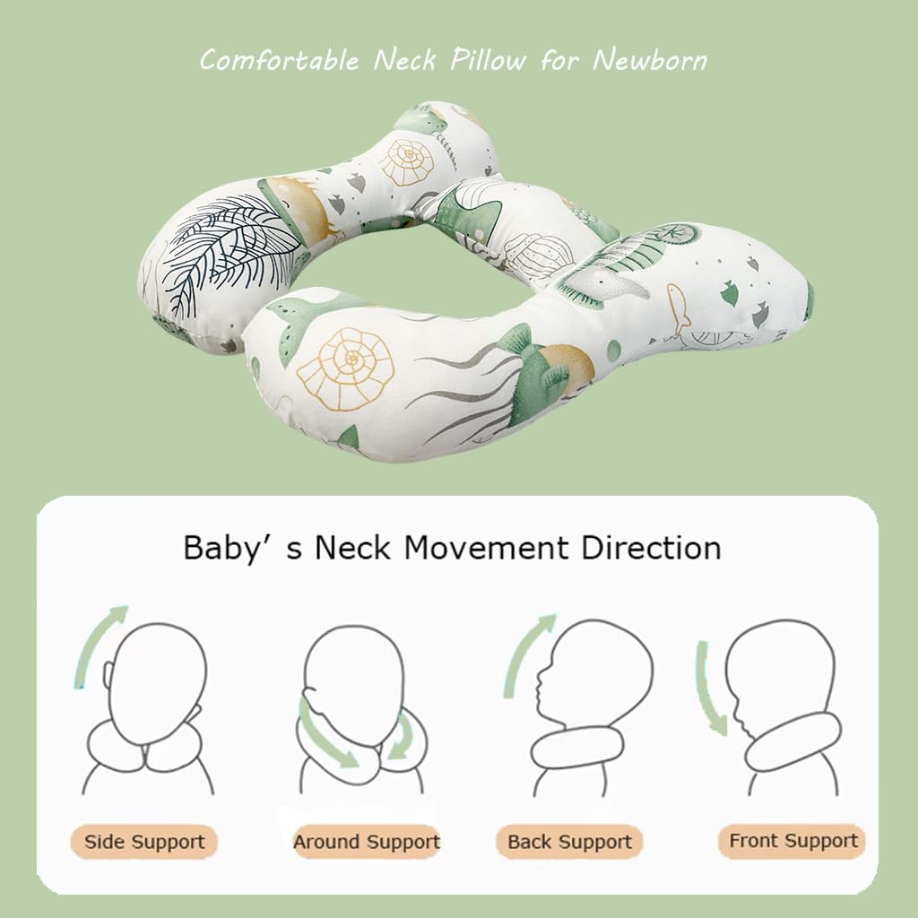 Baby Neck Pillows, Comfortable Baby Travel Head Neck Support Pillow for Car Seat Stroller Pushchair, Soft PP Cotton Travel Pillow for 0-1 Year Old Toddler Infant Newborn, Ocean
