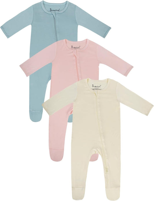 Jimonda Baby Romper Boys Girls Bamboo Pajamas 2-Way Zipper Footed Unisex Zip-Up Sleepers Sleep and Play pjs