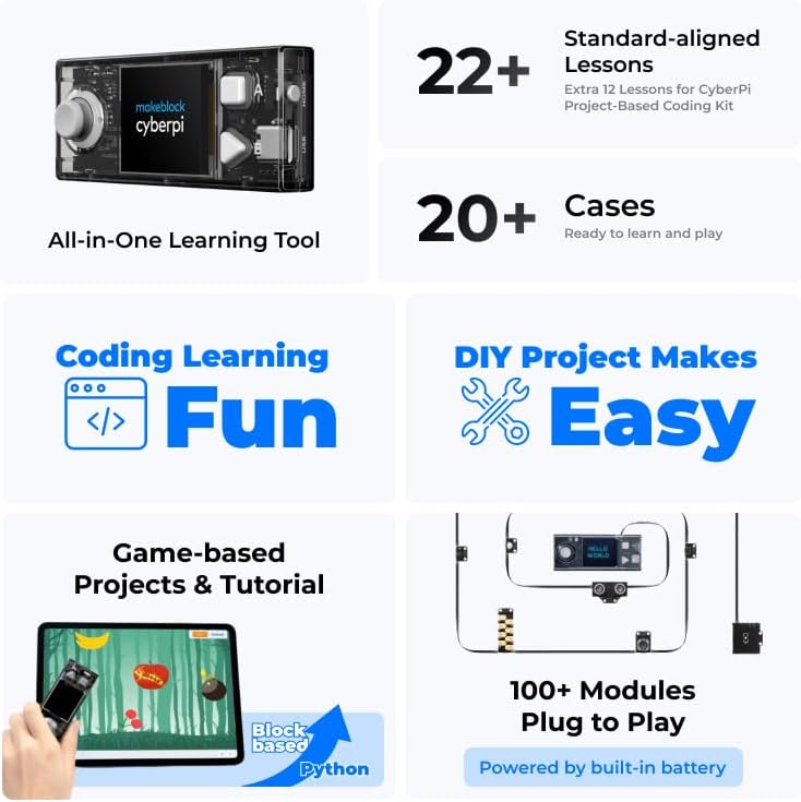 Makeblock Cyberpi Project-Based Kit, Coding for Kids 8-12 Support Scratch & Python Programming, STEM Programmable Robot Supports AI & IoT Technology with Built-in WiFi Module