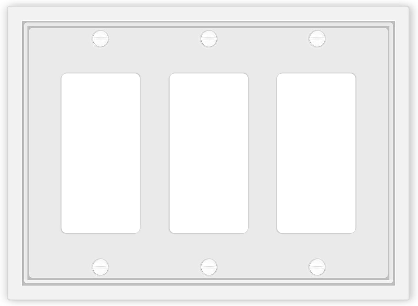 Triple Decorator Light Switch Cover Plate White Classic Decorative Rocker Switch Plates Cover 3-Gang Wall Plate Cover for Decorator, Duplex