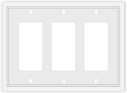 Triple Decorator Light Switch Cover Plate White Classic Decorative Rocker Switch Plates Cover 3-Gang Wall Plate Cover for Decorator, Duplex