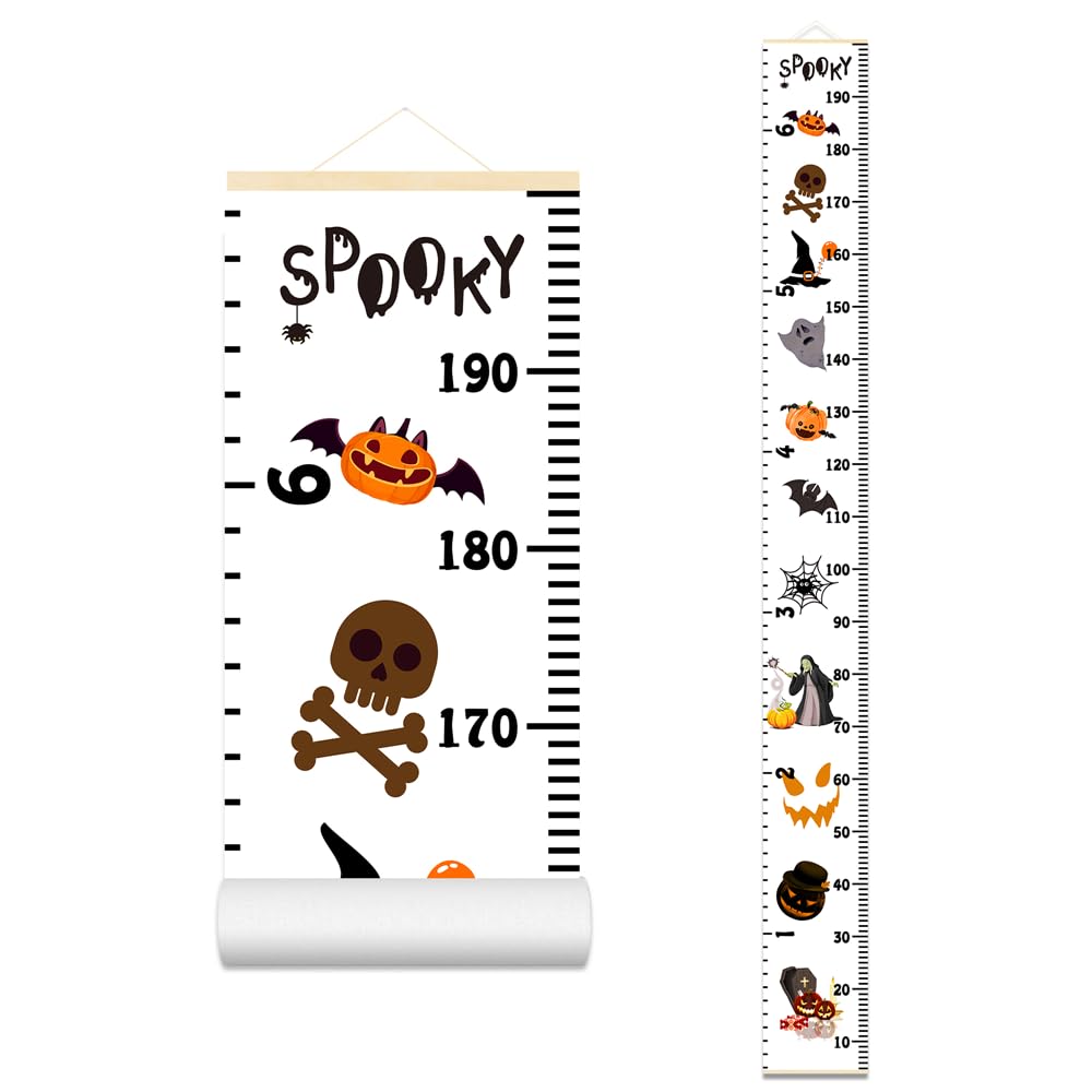 Halloween Baby Height Growth Chart - Canvas Height Chart for Kids Baby Child Toddler Boys Girls Growth Chart for Wall Room Nursery Decor Hangable and Removable Measuring Wall Ruler (B, Black Wood)