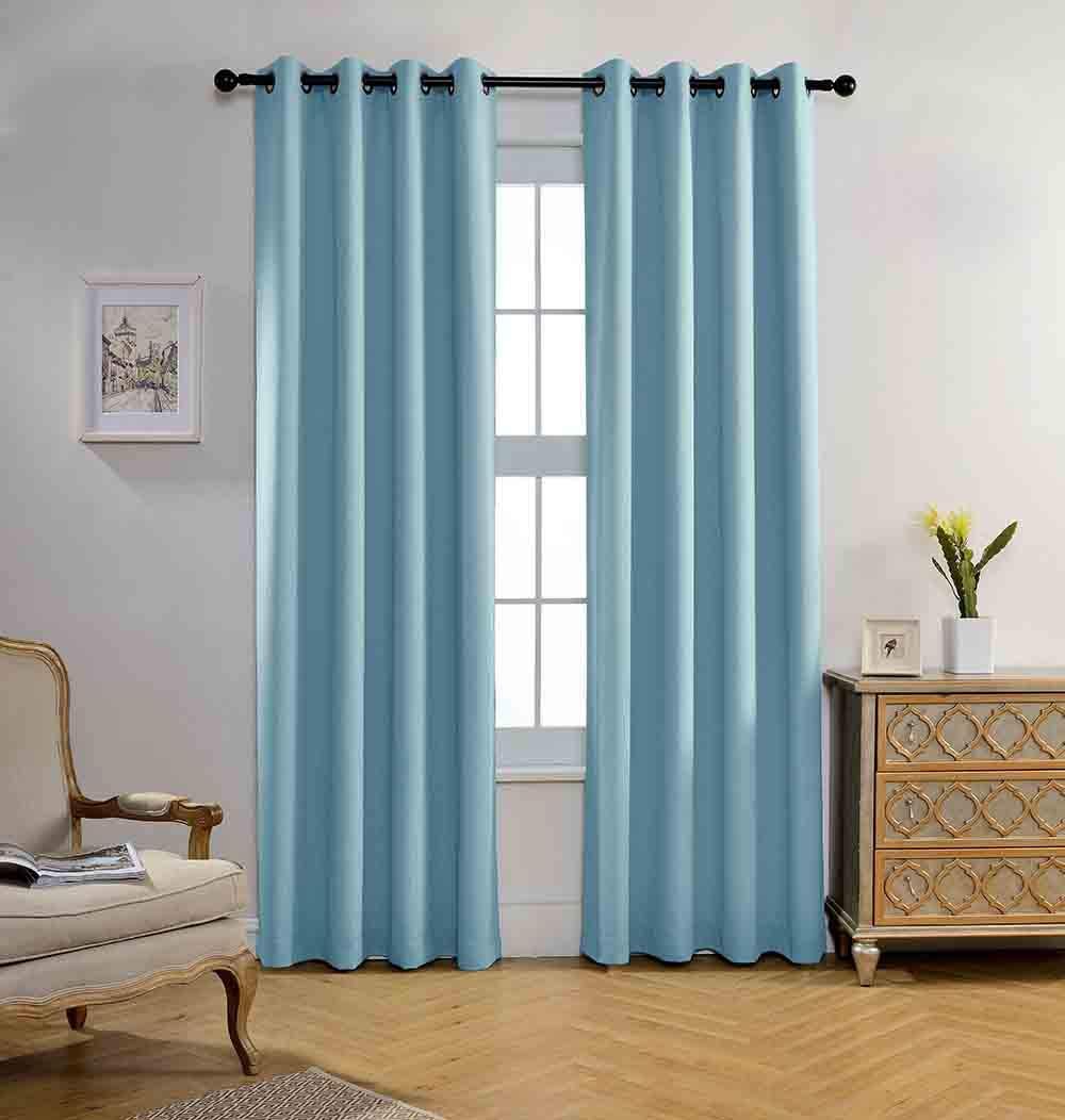 MIUCO Blackout Curtains Room Darkening Curtains Textured Grommet Panels for Living Room 2 Panels 52x84 Inch Long Sky Blue