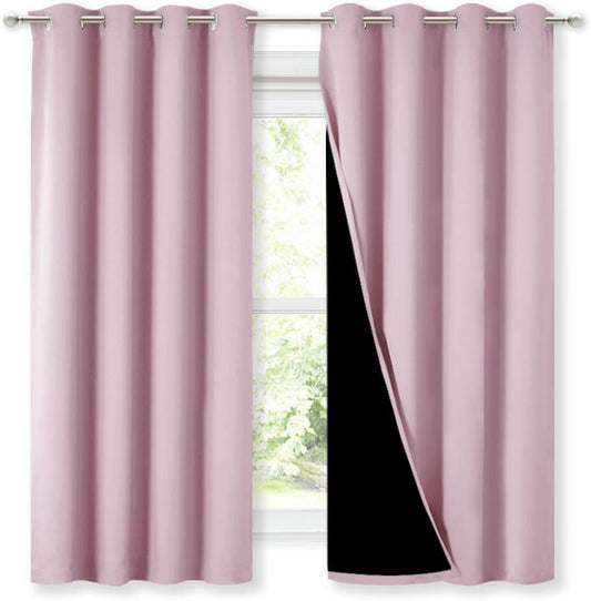 NICETOWN 100% Blackout Room Warming Lined Curtains, Totally Darkness Drapes, Thermal Insulated Drapes for Daughters Nursery (Lavender Pink, 1 Pair, 52 inches Width x 63 inches Length Each Panel)