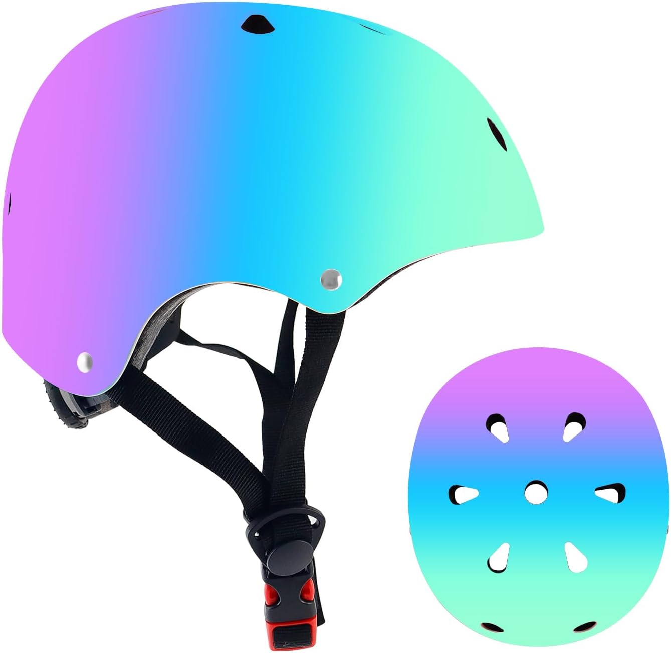 Adjustable Color Gradient Skateboard Helmet for 3-5-8-14+Ages【Toddler Kids Youth Adult】 Girls Boys Woman.Bike Helmet for Multi-Sports Cycling Bicycle Scooter Inline Roller Skate Rollerblading