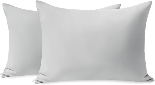 TILLYOU Toddler Pillowcase 2 Pack with Zipper,Silky Soft Microfiber 13" x 18" Kids Travel Pillow Cases,Gray