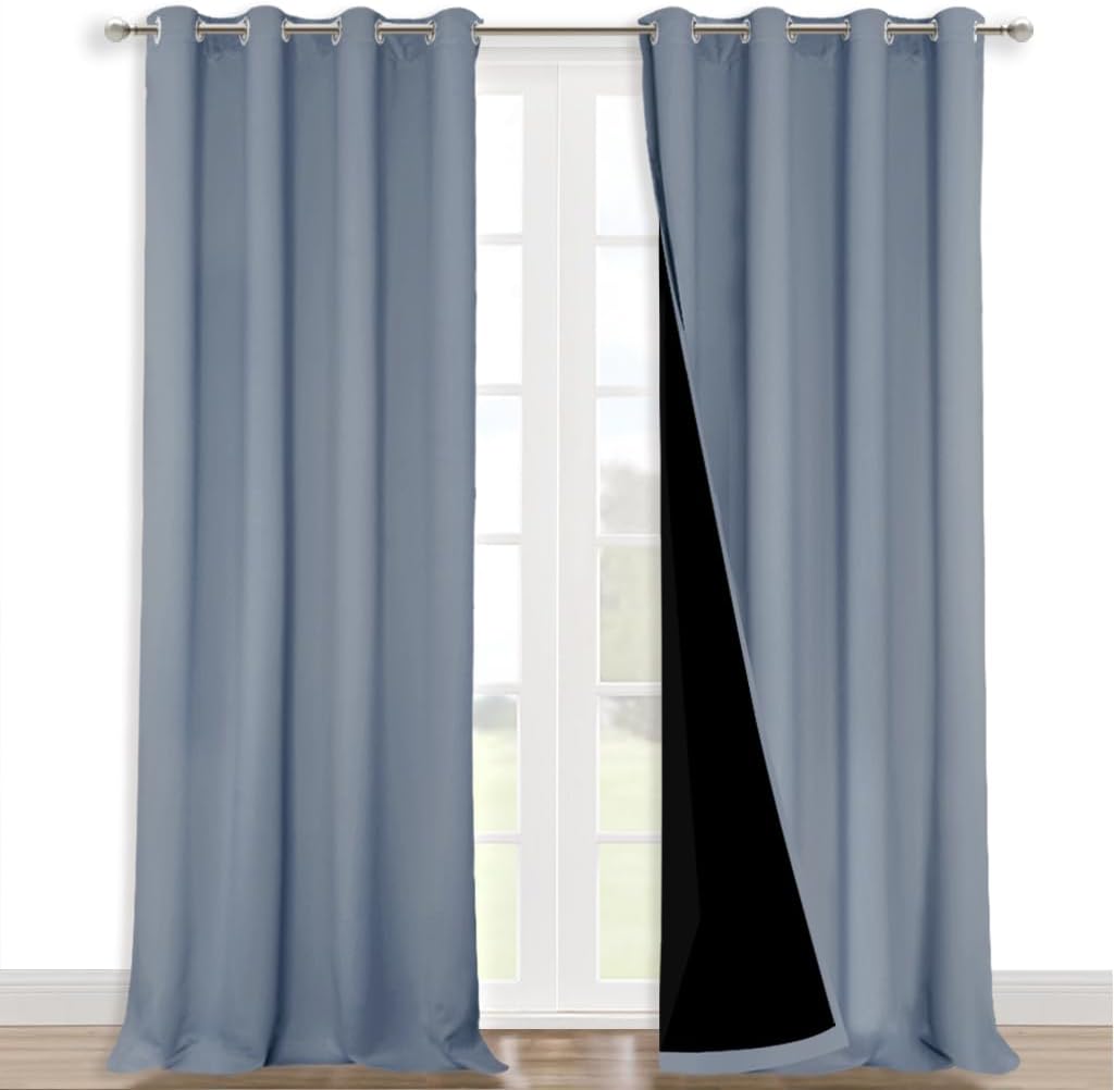 NICETOWN 100% Blackout Blinds, Set of 2, 46" x 102", Vintage Blue, Laundry Room Decor Window Treatment Curtains for Large Patio Sliding Door, Thermal Insulated Curtains for Bedroom