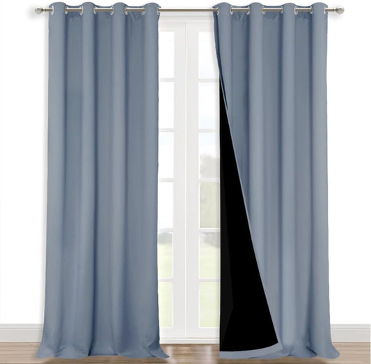 NICETOWN 100% Blackout Blinds, Set of 2, 46" x 102", Vintage Blue, Laundry Room Decor Window Treatment Curtains for Large Patio Sliding Door, Thermal Insulated Curtains for Bedroom