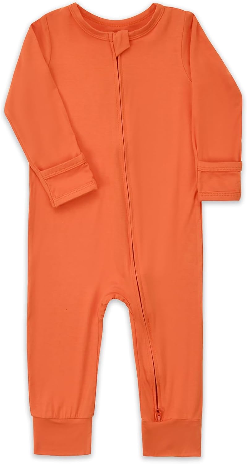 Aablexema Baby Footless Pajamas Zipper with Mitten, Rayon from Bamboo, Infant Long Sleeve Romper Pjs