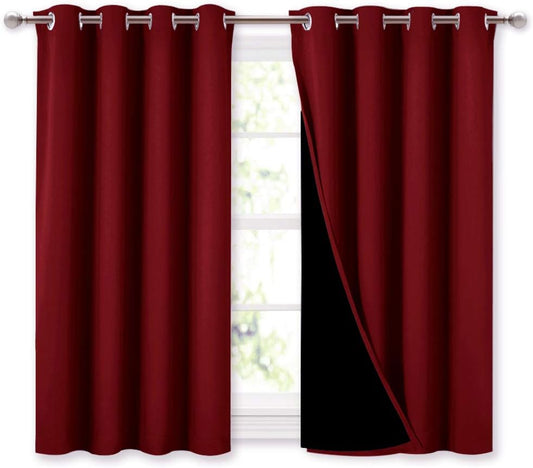 NICETOWN Kitchen Full Blackout Curtain Panels, Super Thick and Soft Insulated Window Covers, 100% Blackout Draperies with Black Backing for Cafe Window (Burgundy Red, Set of 2 PCs, 52 by 45-inch)