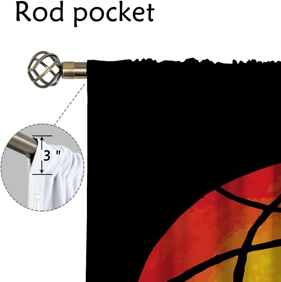 Red Basketball Blackout Curtains for Boy Girl Room Darkening Decor,Sport Theme and Motto Dark Background Bedroom Living Room Home Rod Pocket Thermal Insulated Window Curtain/Drapes Panel,72x63 Inch…