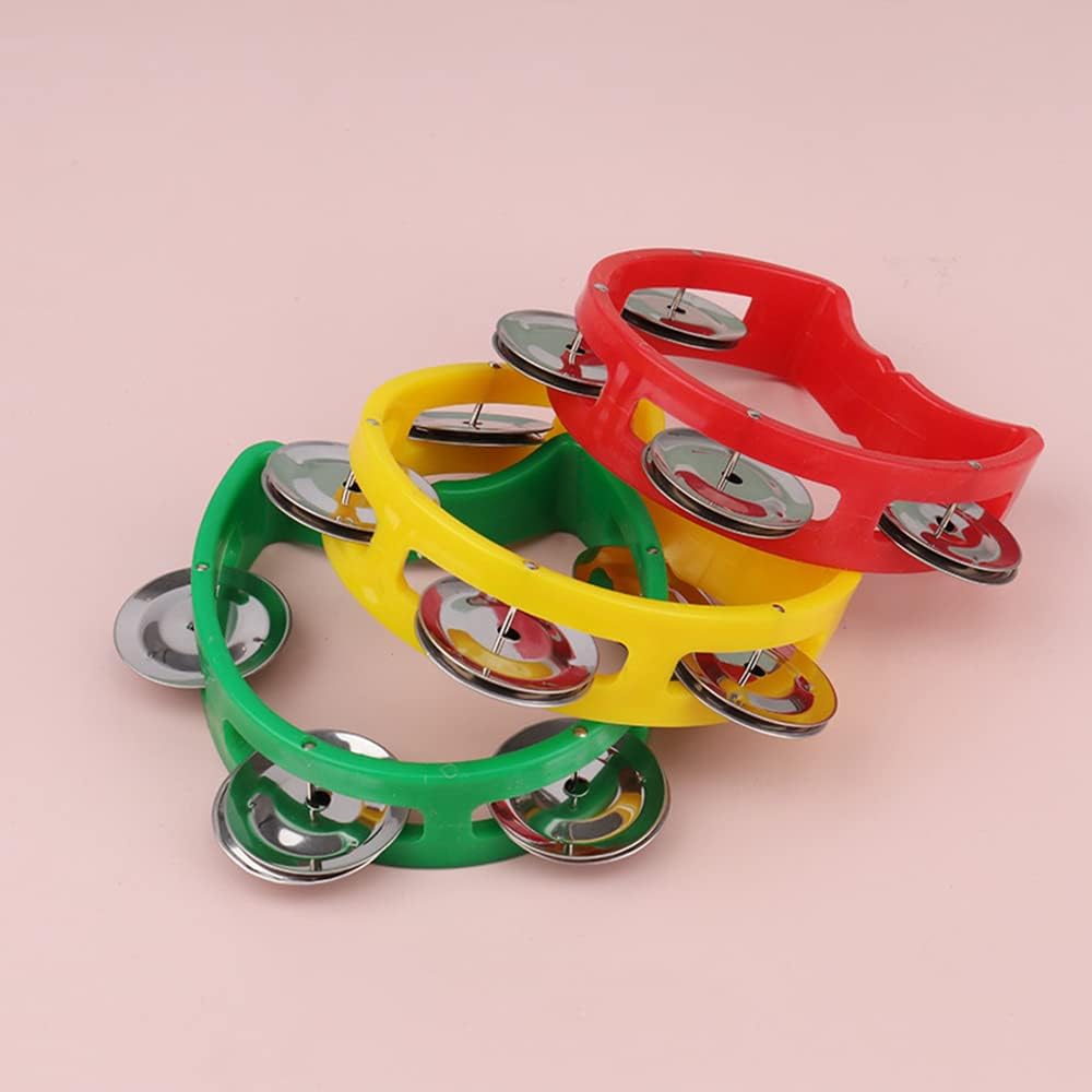 8 Pack Plastic Percussion Tambourine Hand Tambourine Bells, Mini Percussion Tambourines Bulk Hand Held Percussion Drum Musical Rhythm Instrument for Adults Kids Party Supplies(4 Colors)