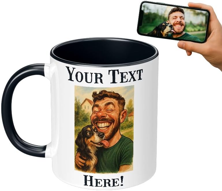 Personalized Coffee Mug, Custom Photo Caricature Gift, Funny Customized Coffee Gift for Men & Women, Custom Mugs with Pictures, Black 11oz Customized Fathers Day Mug