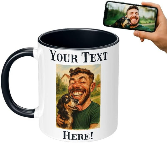 Personalized Coffee Mug, Custom Photo Caricature Gift, Funny Customized Coffee Gift for Men & Women, Custom Mugs with Pictures, Black 11oz Customized Fathers Day Mug