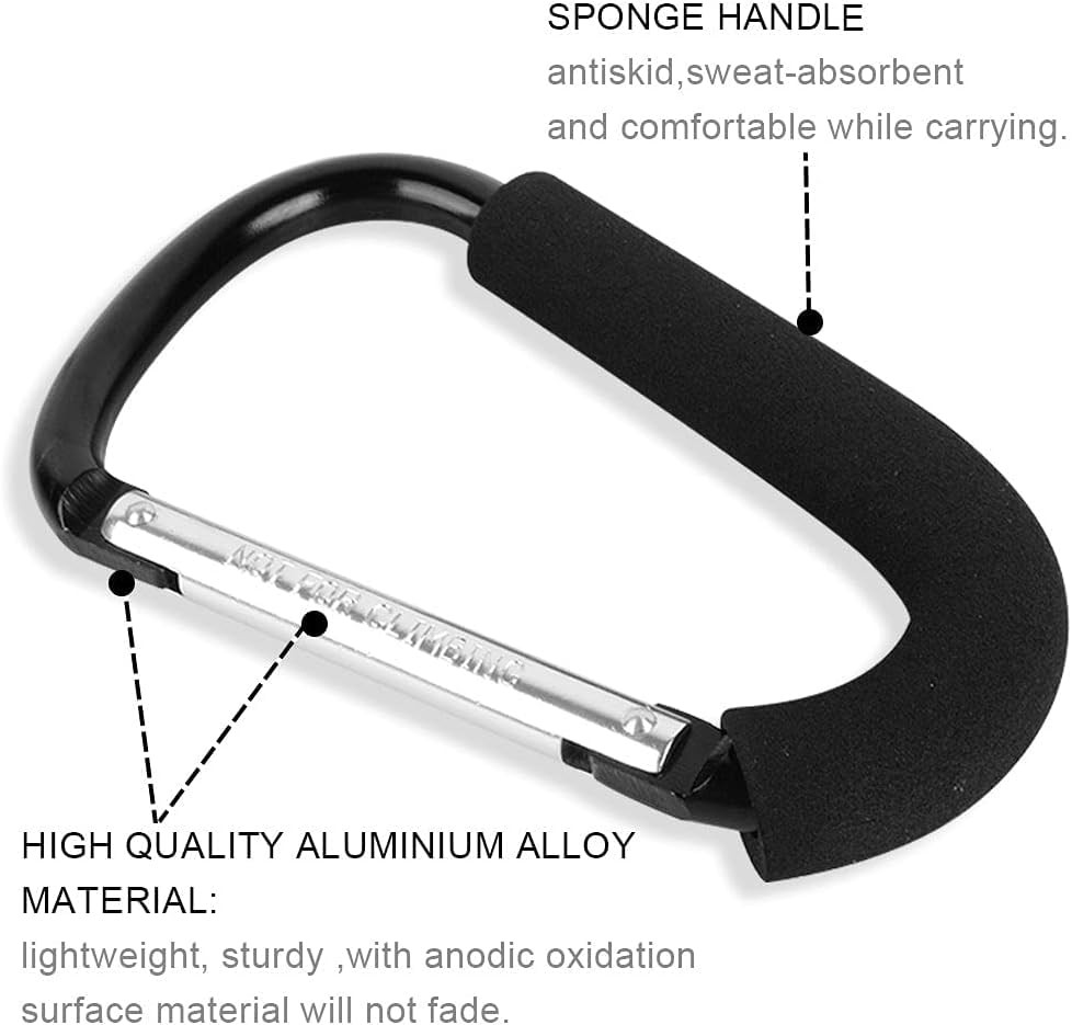 BeiLan Stroller Hooks: 6.3"" D Shape Large Buggy Carabiner Hook - Pram Pushchair Stroller Clip - Shopping Accessories Bag Holder Hook - Stroller Accessories for Mommy(3Packs)