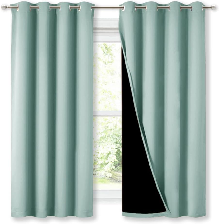 NICETOWN Extra Long Truly Blackout Drapes for Hall and Villa, 46-inch Width Each Panel, 45-inch Length, Aqua Blue, 2 Pieces, 100% Blackout Window Curtain Panels with Black Lined for Night Shift Worker