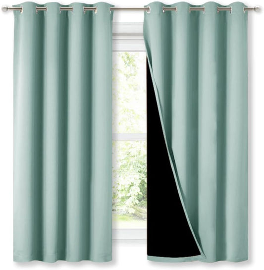 NICETOWN Extra Long Truly Blackout Drapes for Hall and Villa, 46-inch Width Each Panel, 45-inch Length, Aqua Blue, 2 Pieces, 100% Blackout Window Curtain Panels with Black Lined for Night Shift Worker