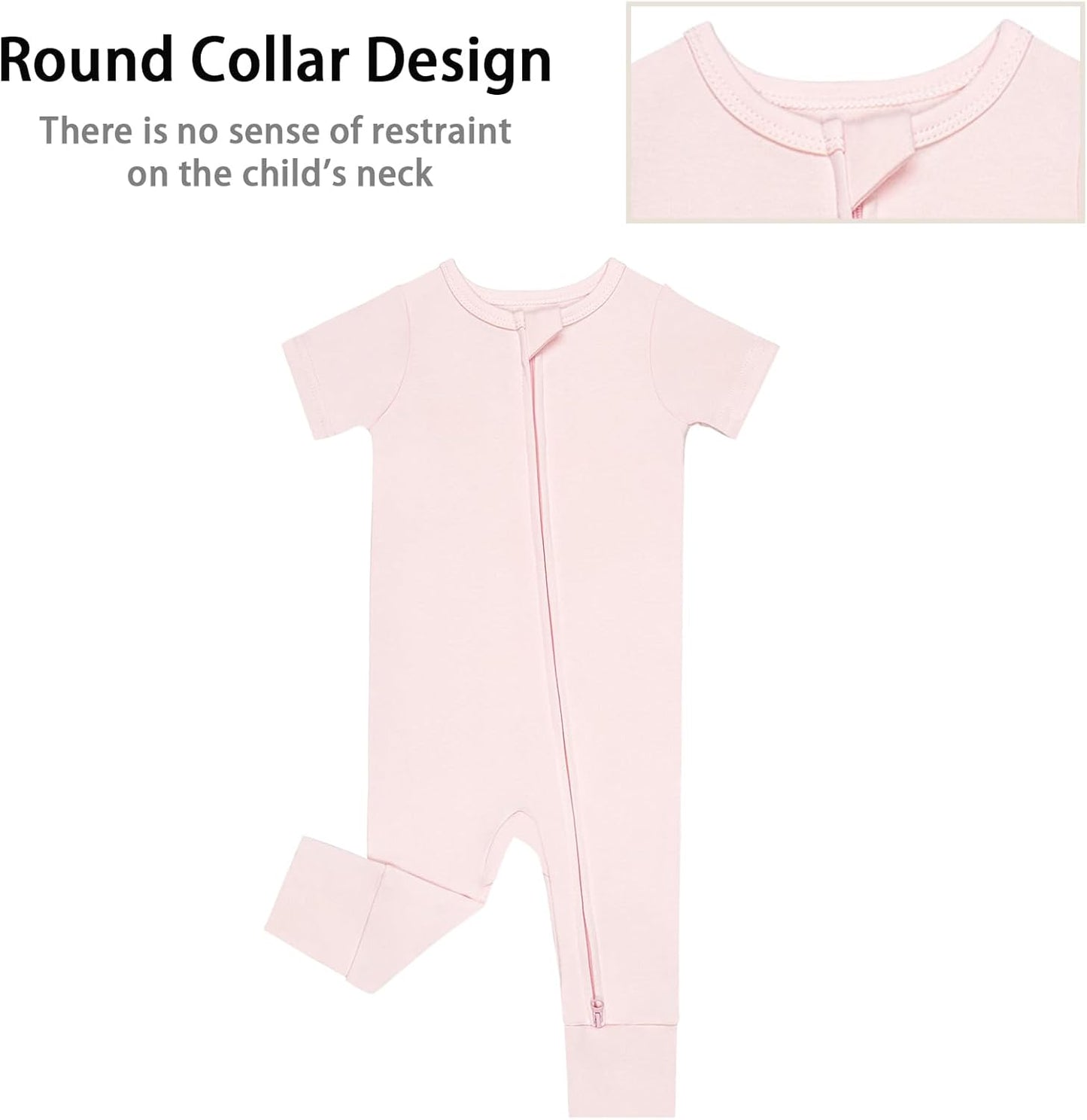 GUISBY Footless Short Sleeve Baby Pajamas with Zipper Cotton Infant Sleepwear