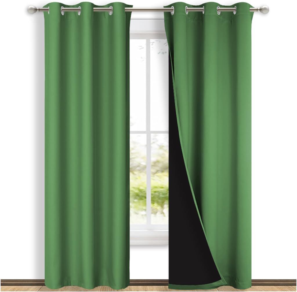 NICETOWN Blackout Curtains 84 inches Long, 2 Pieces, 42" Wide Each Panel, Forest Green, Full Light Blocking Drapes with Black Liner for Nursery, Thermal Insulated Draperies for Hall, Villa