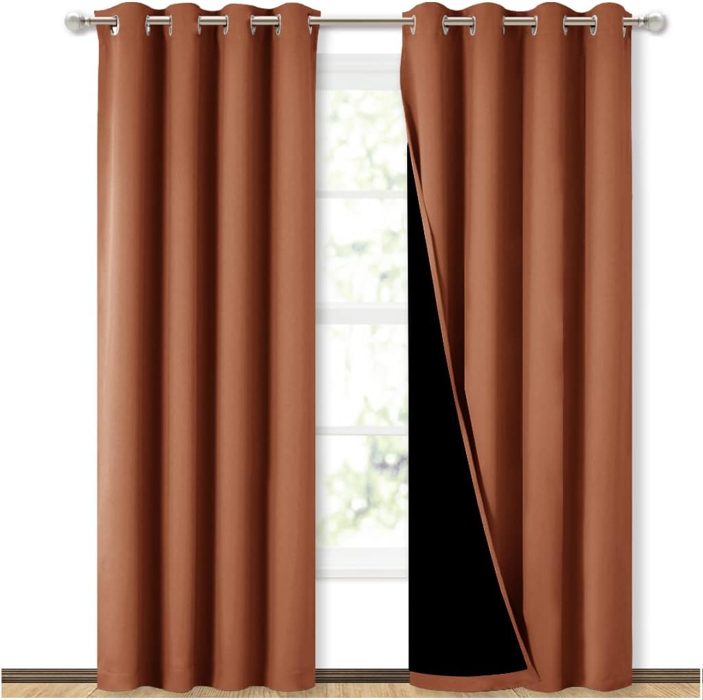 NICETOWN Burnt Orange 100% Blackout Window Curtain Panels, Heat and Cold Blocking Drapes with Black Liner for Nursery, 84 inches Thermal Insulated Draperies (2 Pieces, 52 inches Wide Each Panel)