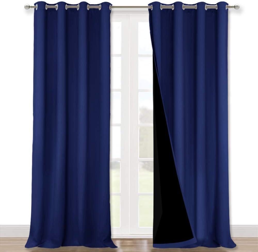 NICETOWN 100% Blackout Curtains 108 inches Long, Noise Reduction Window Treatment Curtains, Thermal Insulated Energy Smart Drapes and Draperies for Apartment Decor, Royal Blue, Set of 2, 52 inches W