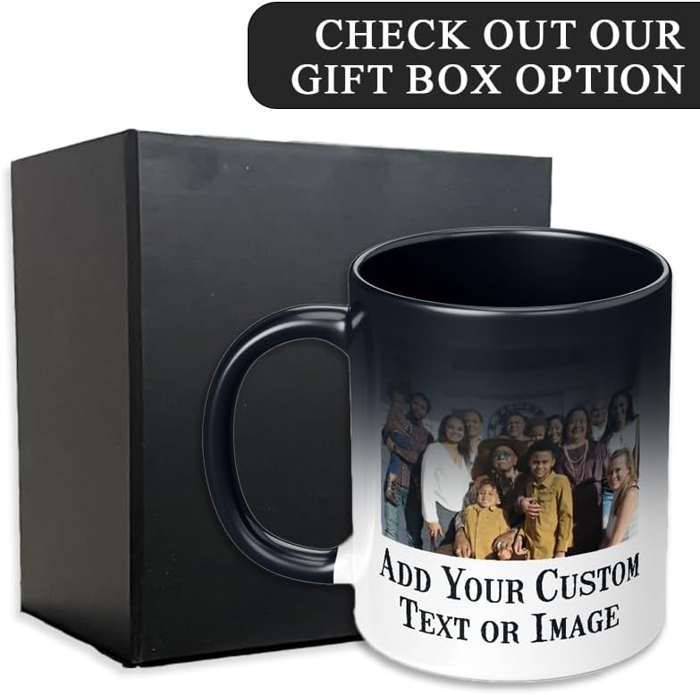 Personalized Coffee Mug, Magic Color Changing Photo Text 11 Oz Ceramic Mug, Customized Picture Name Tea Cup, Custom Fathers Day Mug, Taza Cafe Personalizadas Fotos, Gifts Women Men Mom, Black CC