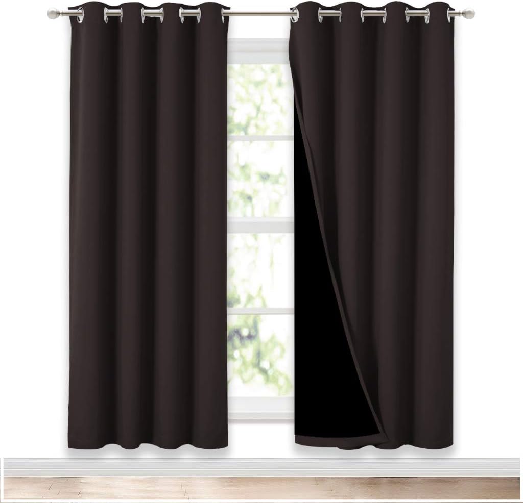 NICETOWN 100% Blackout Window Curtain Panels, Full Light Blocking Drapes with Black Liner for Nursery, 72 inches Drop Thermal Bedroom Drapes and Curtains (Brown, 2 Pieces, 52 inches Wide Per Panel)