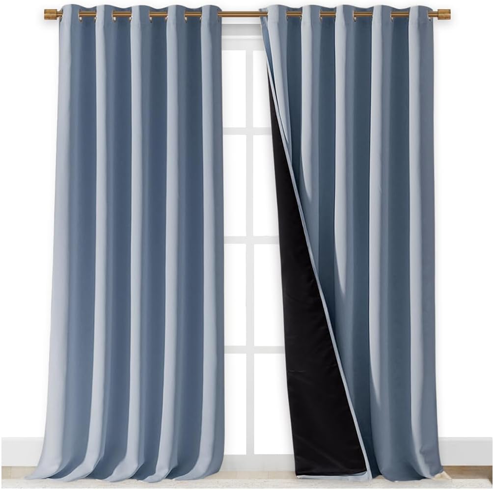 NICETOWN Full Shading Curtains for Windows, Vintage Blue, Pack of 2, 70 inches W x 95 inches L, Super Heavy-Duty Black Lined Blackout Curtains for Bedroom, Privacy Assured Window Treatment