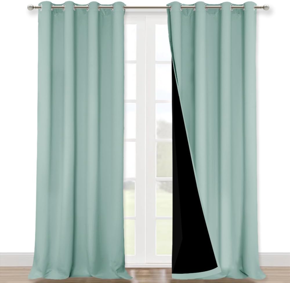 NICETOWN 100% Blackout Blinds, Set of 2, 46" x 102", Aqua Blue, Laundry Room Decor Window Treatment Curtains for Large Patio Sliding Door, Thermal Insulated Curtains for Bedroom
