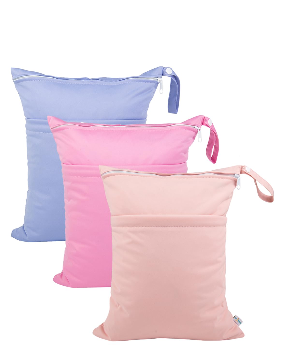 babygoal Wet Dry Bags for Baby Cloth Diapers, Washable Travel Bags, Beach, Pool, Gym Bag for Swimsuits & Wet Clothes with 2 Pockets 3 Pack 3LN09