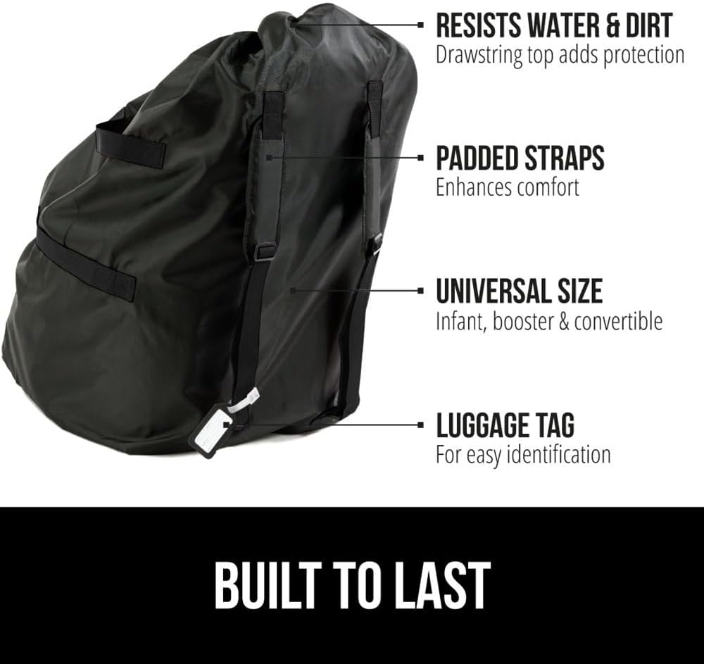 GORILLA GRIP Car Seat Travel Bag for Airplane Gate Check, Easy Carry Padded Backpack Bags Cover Carseats, Infant Baby Carriers and Toddler Booster Seats for Airport, Child Air Travels Essential, Black