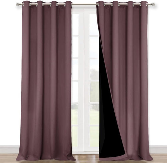 NICETOWN 100% Blackout Curtains for Windows, Dry Rose, Pack of 2, 52 inches W x 120 inches L, Super Heavy-Duty Black Lined Total Darkness Drapes for Bedroom, Privacy Assured Window Treatment for Patio