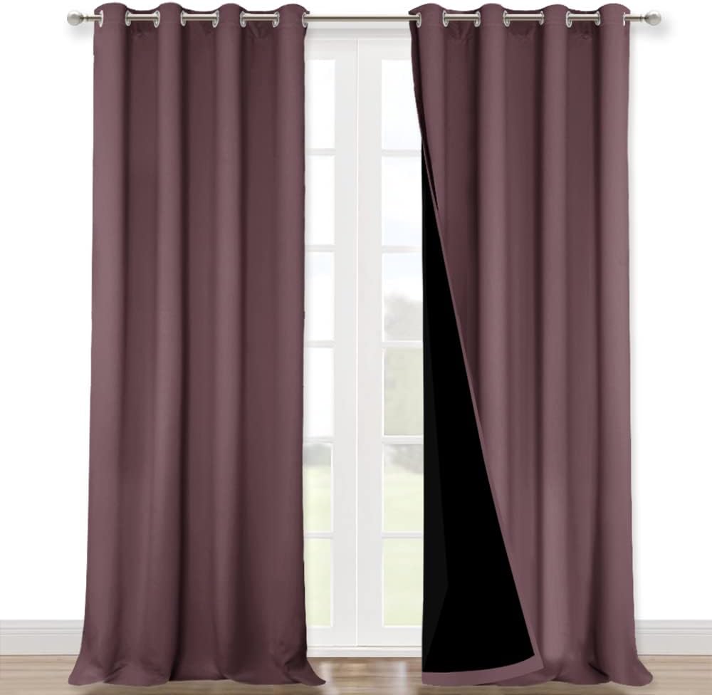NICETOWN Full Shading Curtains 90 inches Long 2 Panels Set for Windows, Super Heavy-Duty Black Lined Blackout Curtains for Bedroom, Privacy Assured Window Treatment (Dry Rose, Pack of 2, 52 inches W)