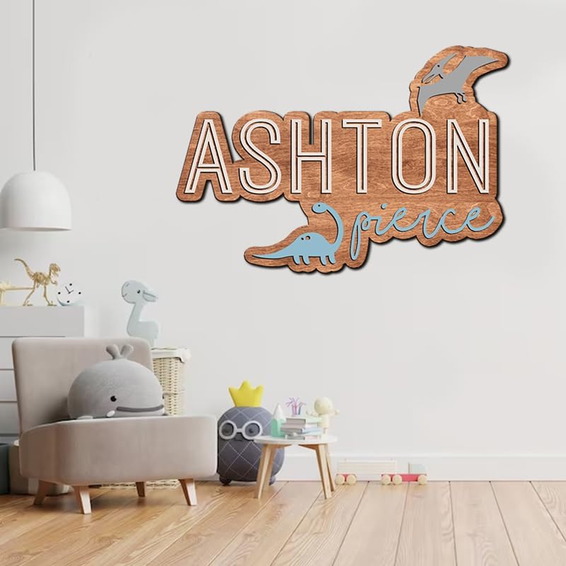 Personalized Wooden Baby Name Sign for Nursery, Dinosaur Nursery Decor for Kids ROM, Name Sign for Boys, Door Hanging Gift/4
