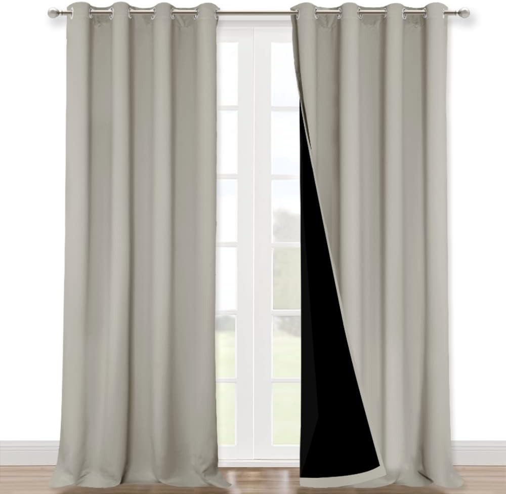 NICETOWN Full Shading Curtains for Windows, Super Heavy-Duty Black Lined Blackout Curtains for Bedroom, Privacy Assured Window Treatment (Natural, Pack of 2, 52 inches W x 95 inches L)