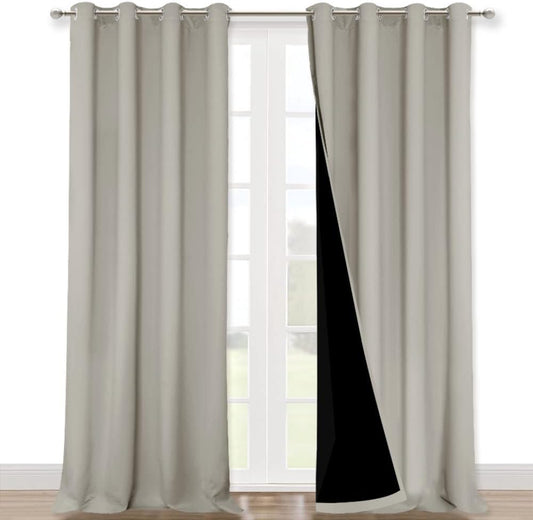 NICETOWN Full Shading Curtains for Windows, Super Heavy-Duty Black Lined Blackout Curtains for Bedroom, Privacy Assured Window Treatment (Natural, Pack of 2, 52 inches W x 95 inches L)