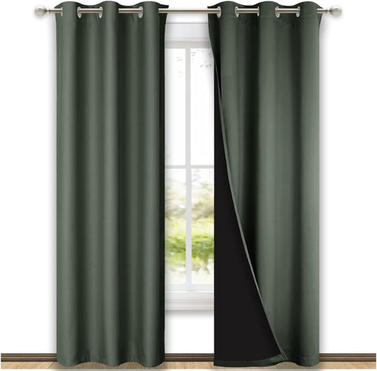 NICETOWN Dark Mallard Blackout Curtains 80 inches Long, Full Light Blocking Drapes with Black Liner for Nursery, Thermal Insulated Draperies for Hall, Villa (2 Pieces, 42" Wide Each Panel)