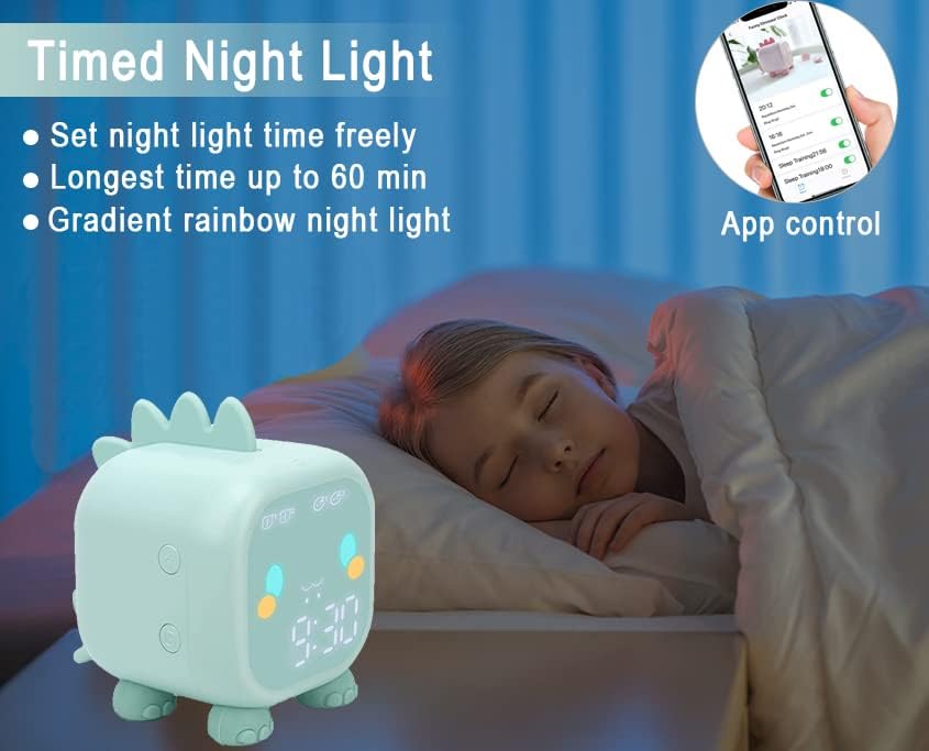 Kids Alarm Clock Girls Green Dinosaur Alarm Clocks with Night Light Bluetooth Digital Alarm Clock for Kids Girls Children