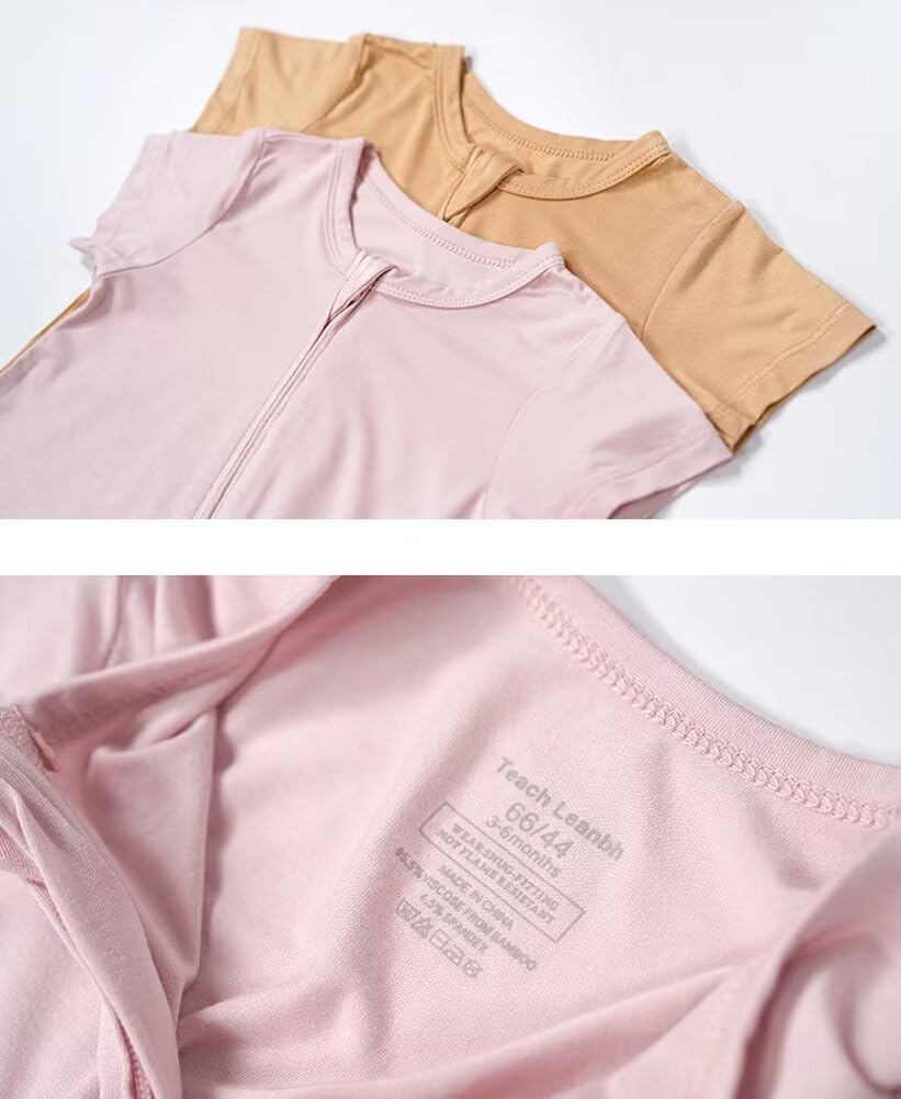 Teach Leanbh Unisex Baby 2 Pack Bamboo Viscose Pajamas Short Sleeve 2 Way Zipper Romper Jumpsuit Sleep and Play