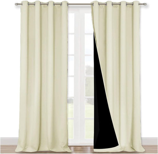 NICETOWN 100% Blackout Blinds, Set of 2, 46" x 96", Beige, Laundry Room Decor Window Treatment Curtains for Large Patio Sliding Door, Thermal Insulated Curtains for Bedroom