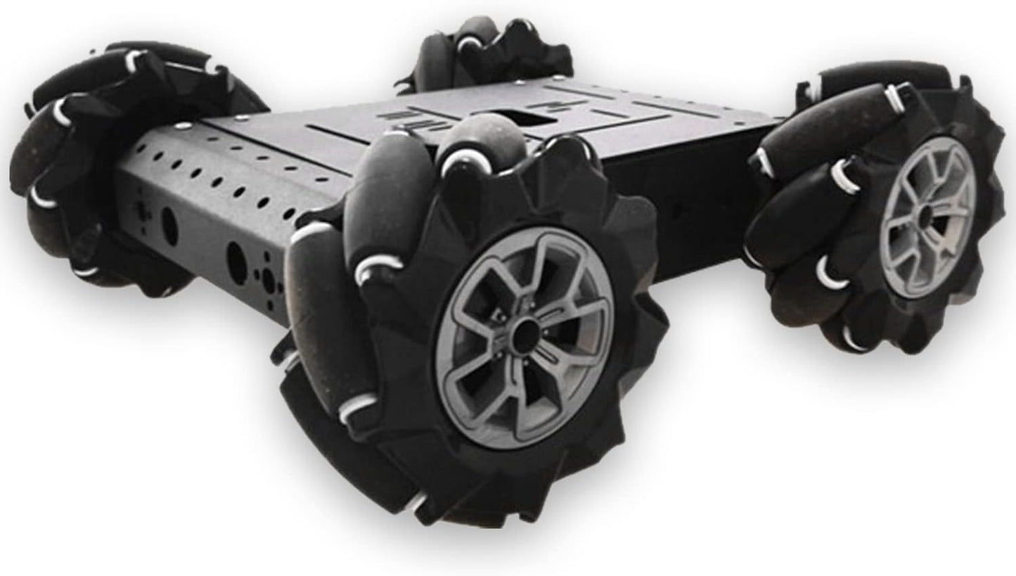 4WD Omni-Directinal Smart Robot Car Chassis with 96mm Mecanum Wheel & DC Motors, RC Aluminum Alloy Frame DIY Steam Platform for Raspberry Pie ROS Python Arduino Uno R3 Ai Coding Program Learning