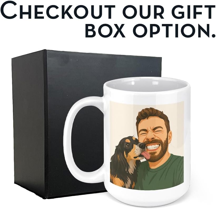 Personalized Coffee Mug, Custom Drawing Portrait Gift, Funny Customized Coffee Gift for Men & Women, Custom Mugs with Pictures, White 15oz Father's Day Mug