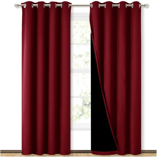 NICETOWN 100% Blackout Cold Blocking Curtains with Black Liner Backing, Thermal Insulated Curtains for Living Room, Noise Reducing Drapes, Burgundy Red, 52 inches x 84 inches Per Panel, Set of 2