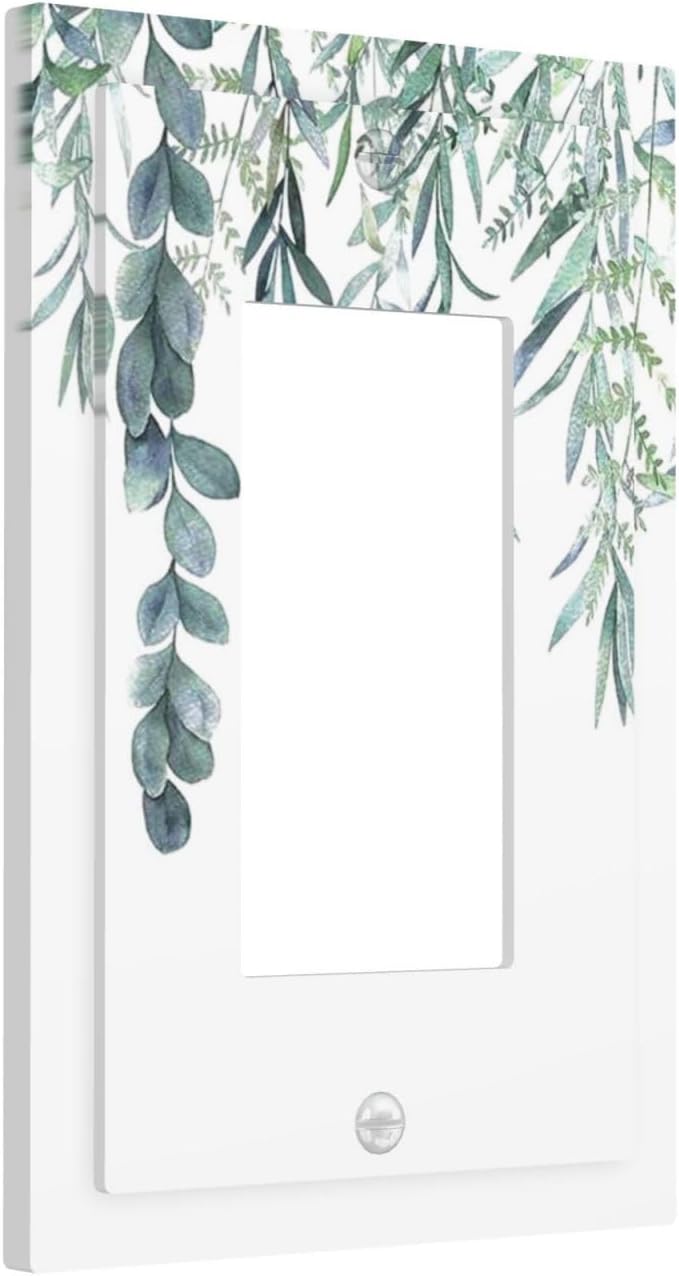 Eucalyptus Leaves Greenery Vine Flowers Simplicity Decorative Outlet Covers 1 Gang Single Rocker Light Switch Cover Plate Wall Plates GFCI Faceplate for Bed Room Living Room Decor