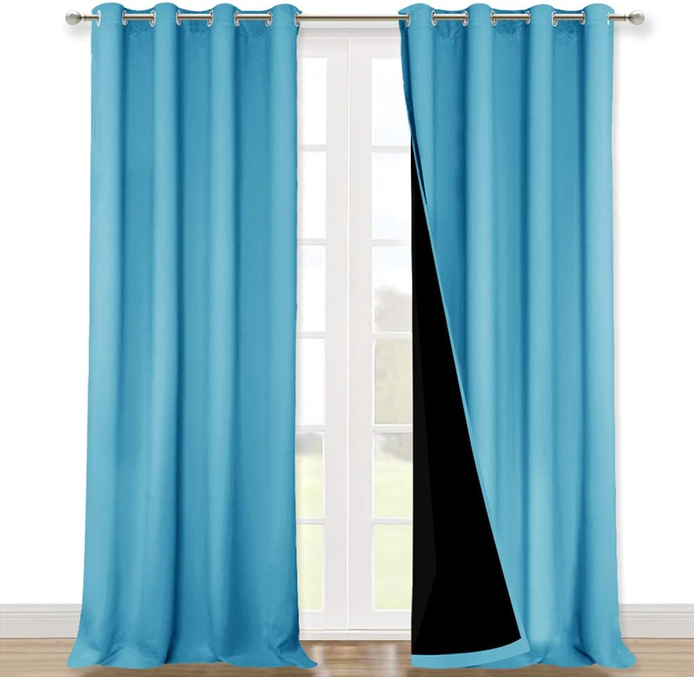 NICETOWN 100% Blackout Blinds, Set of 2, 46" x 96", Teal Blue, Laundry Room Decor Window Treatment Curtains for Large Patio Sliding Door, Thermal Insulated Curtains for Bedroom