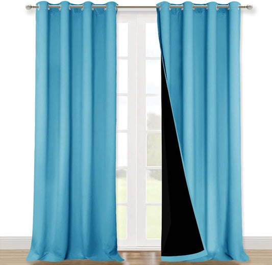 NICETOWN 100% Blackout Blinds, Set of 2, 46" x 96", Teal Blue, Laundry Room Decor Window Treatment Curtains for Large Patio Sliding Door, Thermal Insulated Curtains for Bedroom