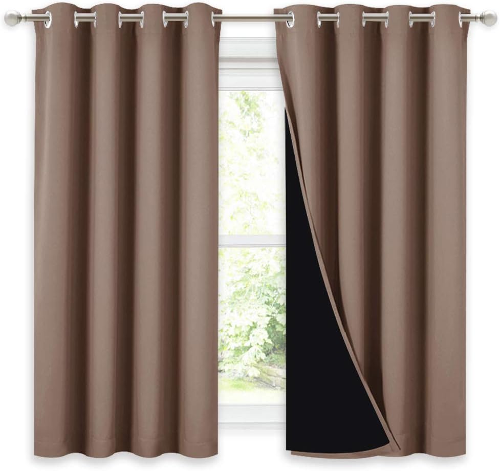 NICETOWN Bedroom Full Blackout Curtain Panels, Super Thick Insulated Window Covers, Keeping Out Cold Air and Heat 100% Blackout Blinds with Black Liner (Cappuccino, Set of 2, 52 by 54-inch)