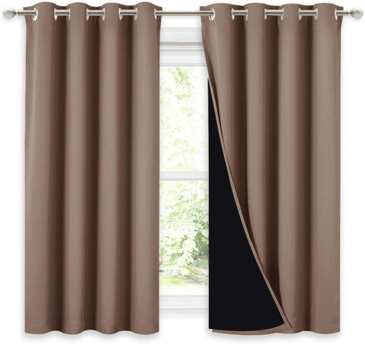 NICETOWN Bedroom Full Blackout Curtain Panels, Super Thick Insulated Window Covers, Keeping Out Cold Air and Heat 100% Blackout Blinds with Black Liner (Cappuccino, Set of 2, 52 by 54-inch)
